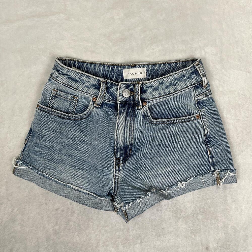 PacSun Denim Shorts Juniors 23 Blue Mom Short High Rise Cutoff Frayed Casual